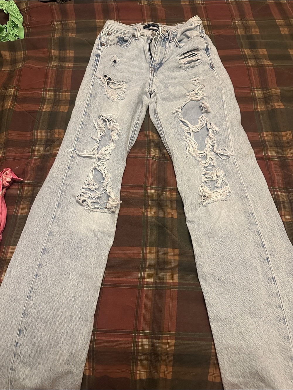 Aeropostale Light Blue Ripped Straight-Leg Jeans